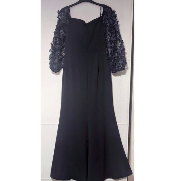 Eliza J | Off-the-Shoulder 3D Floral Sleeve Scuba Crepe Evening Dress - Picture 4 of 12